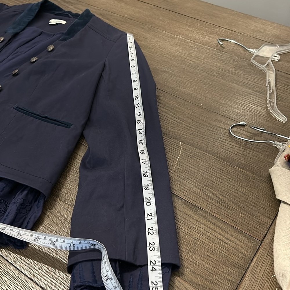 Sundance Navy Blazer with Ruffle Trim military style ladies size small S GUC - Picture 10 of 16